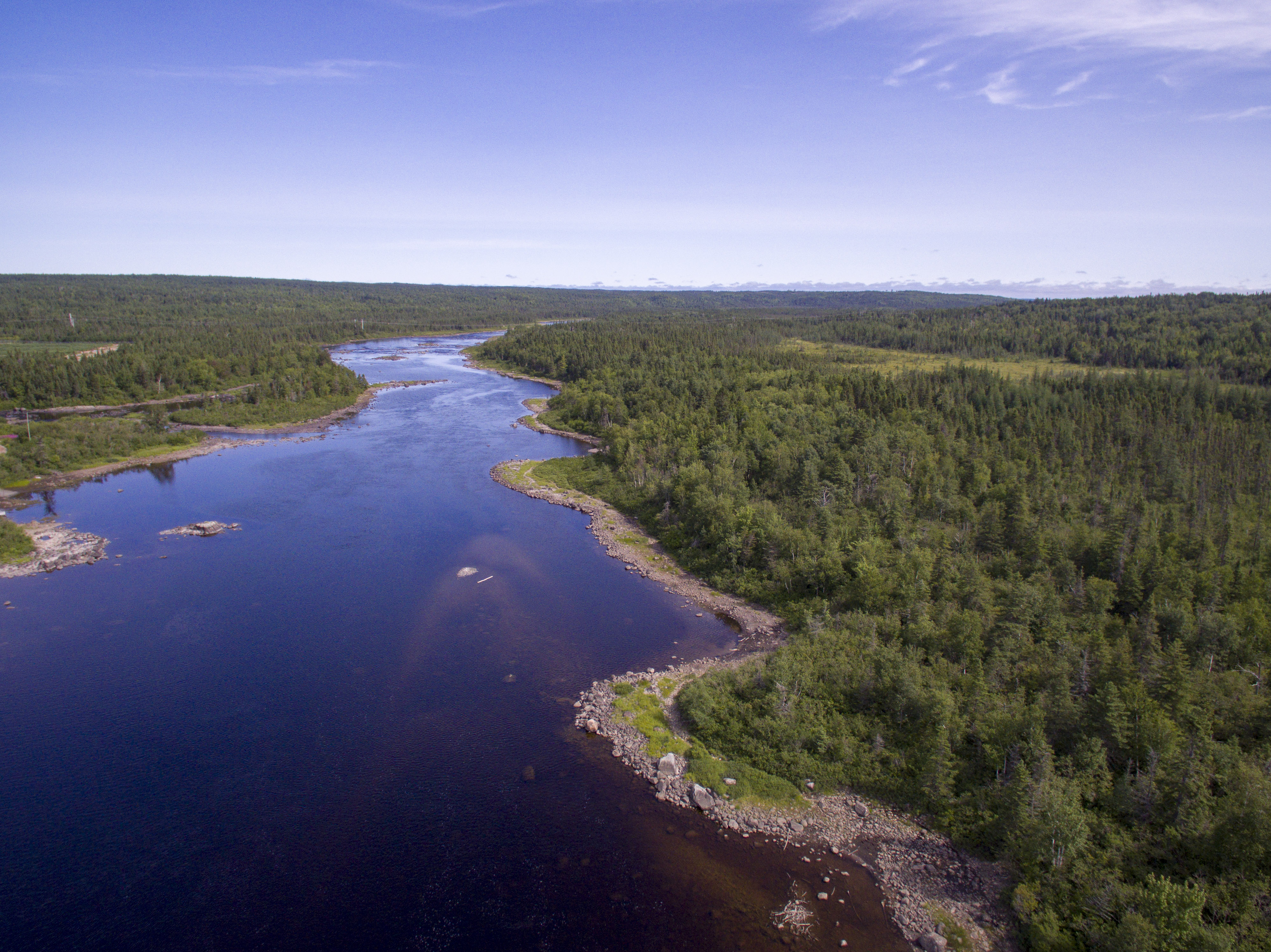 The Gander River winding through the forest near Glenwood, Newfoundland